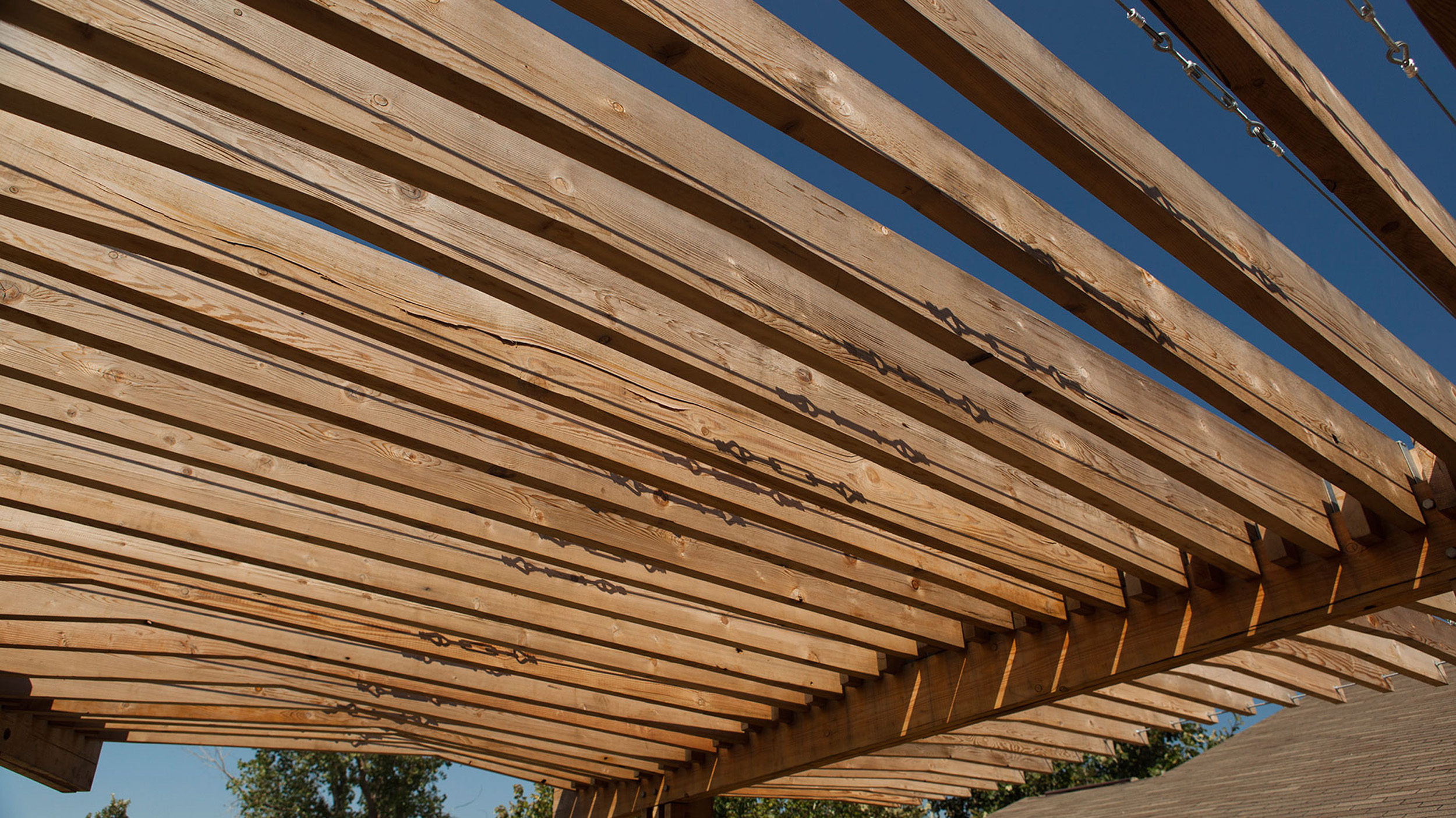 Armitage Pavilion, looking at the underside of the timber sunshade