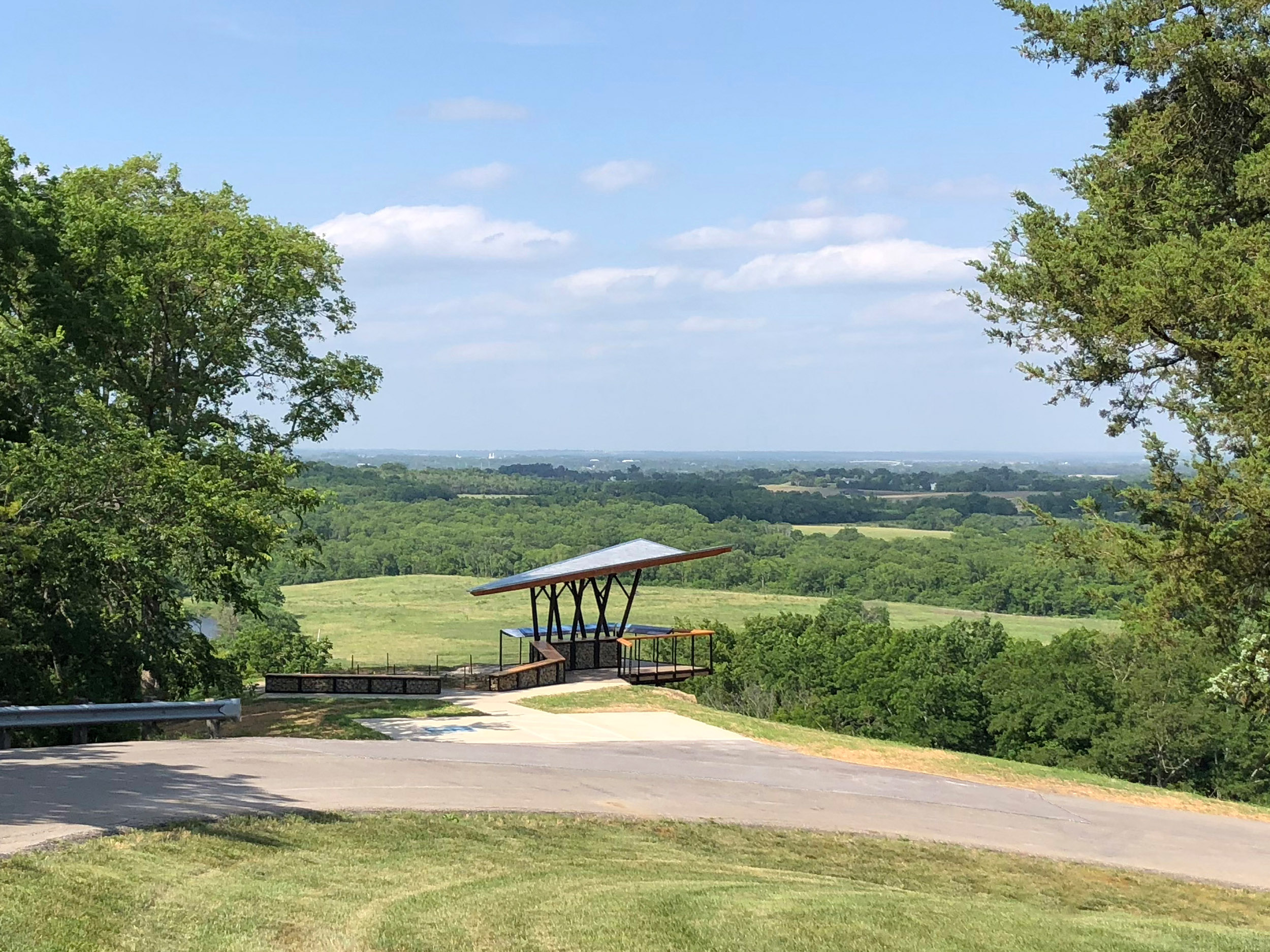Passerine Pavilion, on approach, from the top of the ridge