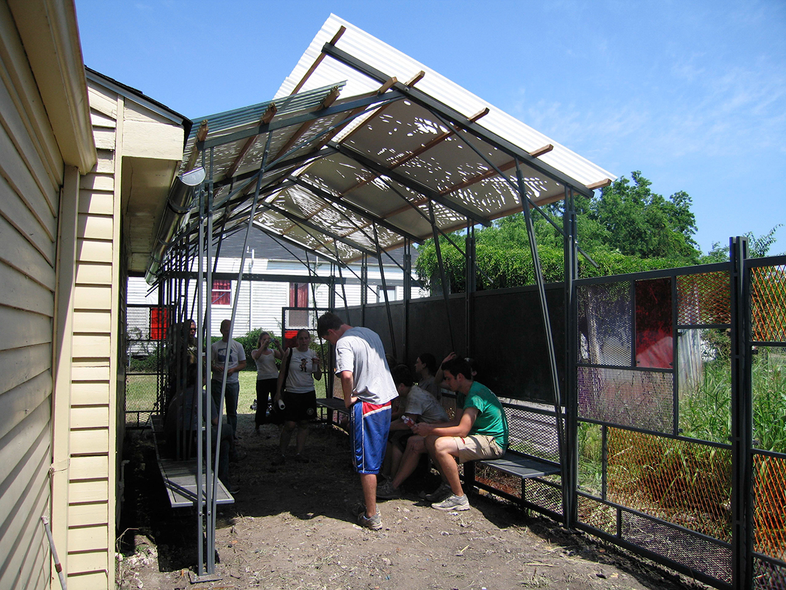 image of studenst inside of completed classroom structure