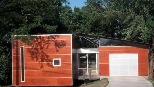 modern house with orange exterior